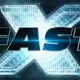 The flashy black and blue logo for the Fast X movie.